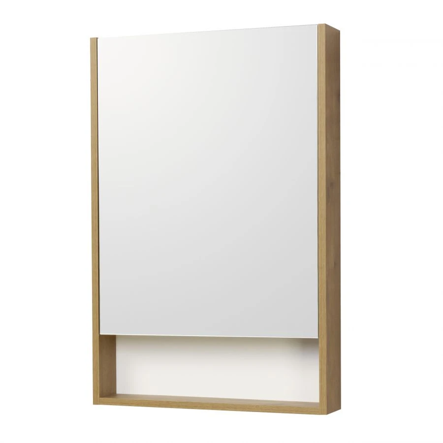 Aquaton Scandi 55 White Mirror Cabinet with Rustic Oak