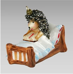 Handmade Glass Christmas Ornament "Hedgehog in Bed