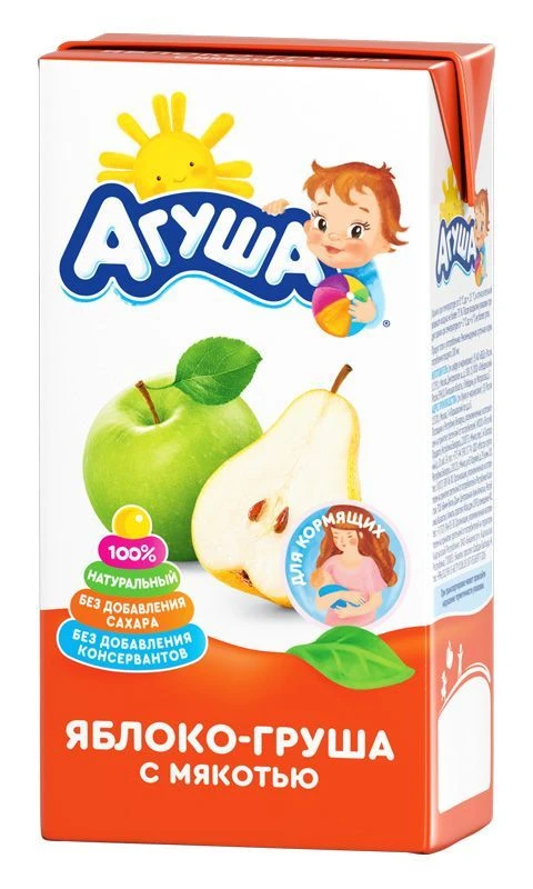 Apple-Pear Juice with Pulp, Vitamin and Mineral-Enriched, 0.5L for Nursing Mothers - Agusha