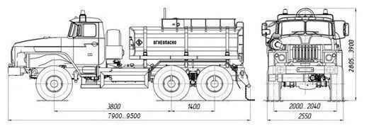 Автоцистерна нефтепромысловая АЦН 4680K1 на шасси УРАЛ 4320-1151-61, 4320-1151-63, 4320-1151-71, 4320-1151-73, 4320-1151-75
