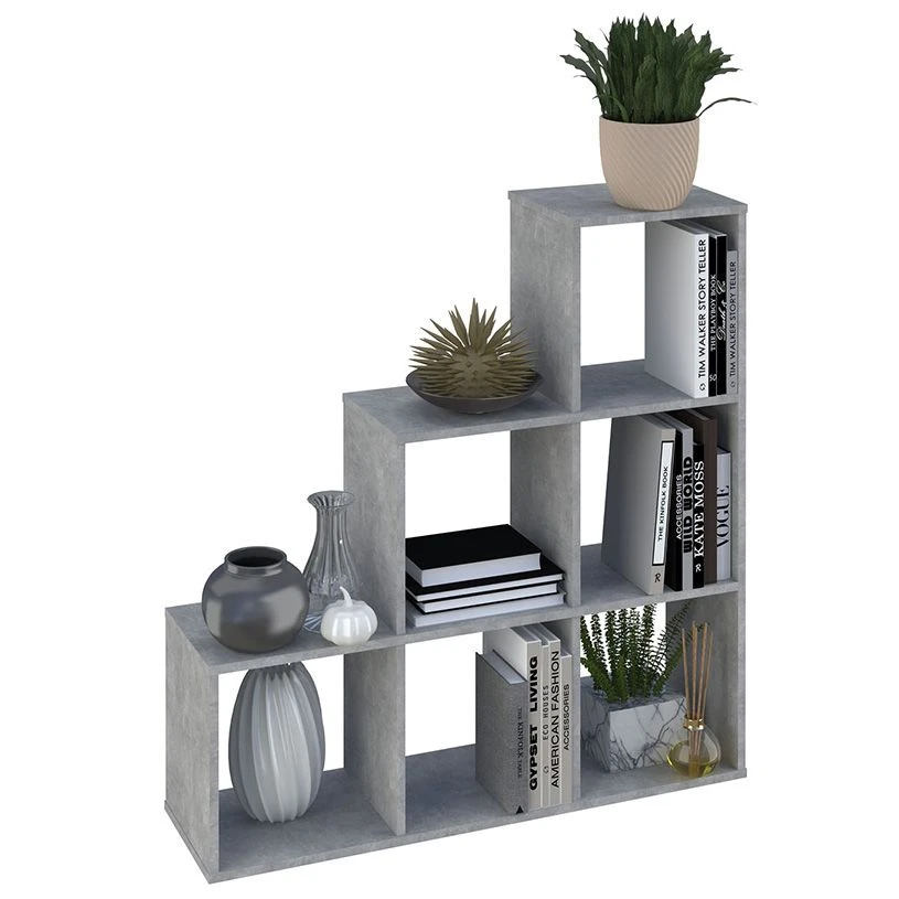 Polini Home Smart Cascade Open Shelf Unit 6 Sections, Concrete, Model 0001696.75
