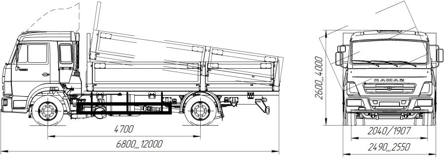 Special Dump Truck with Triangular Unloading, Model 3957KA on KAMAZ 4308-G5 Chassis