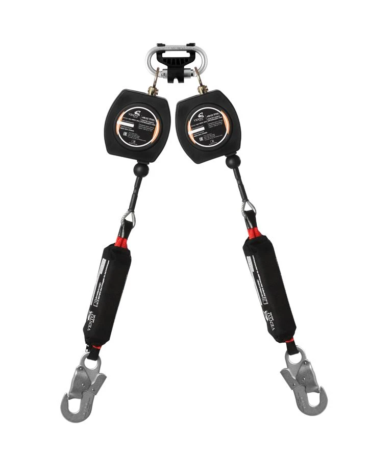 Dual-Arm Fall Protection Device "HB-02 Cable" with Carabiner, Model vpro HB02C duo 0052