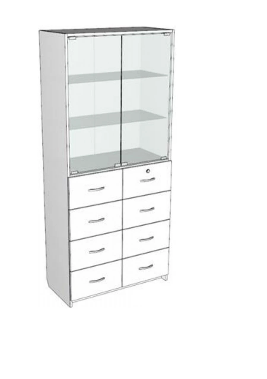 Medical Cabinet with Glass Doors and Drawers SKB-2S