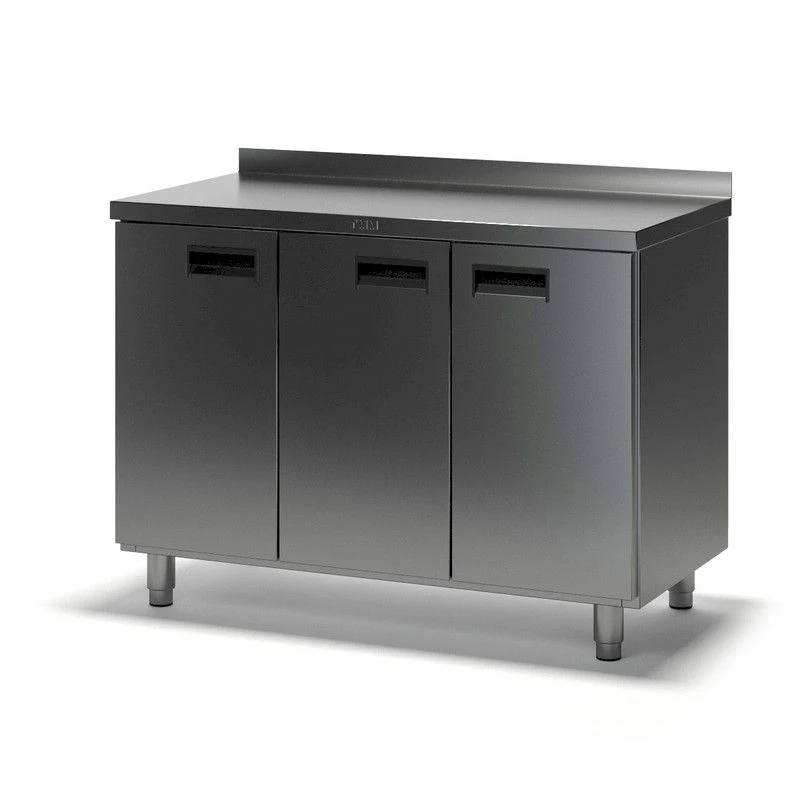 Food Preparation Table with Three Swing Doors SD-2 Stainless Steel Edge