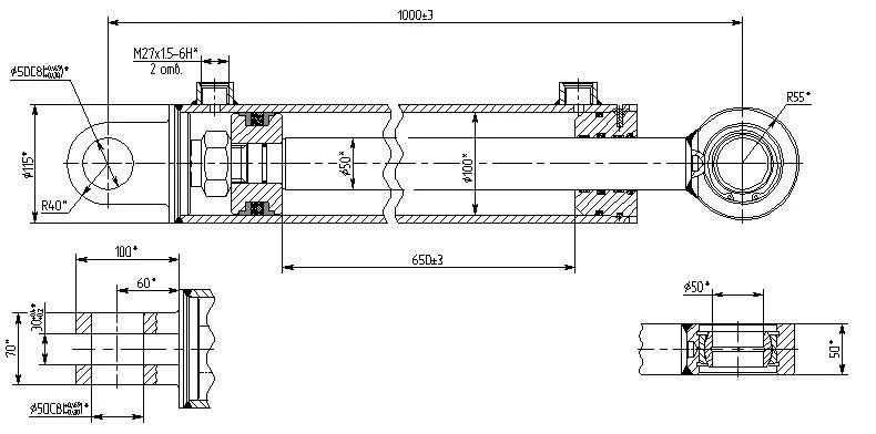 Hydraulic Cylinder 1152.00.00.00 (100x50-650 mm), 16MPa