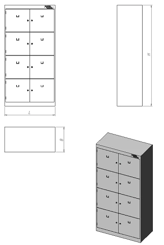 Metal Clothing Cabinet with Eight Doors and Eight Compartments (Model MSh.O.8.8)