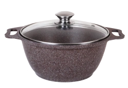 2L Cast Aluminum Cooking Pot with Non-Stick Coating by Kukmara, Glass Lid, Marble Induction Line