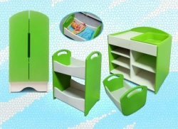 Doll Furniture Set "Anyuta" - Wardrobe, Doll Care Table, Bunk Bed, Cradle