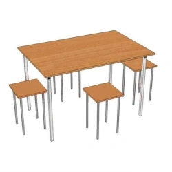 Dining Table with 4 Stools - Metal Frame, MDF Beech