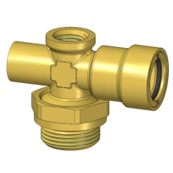 Brass Cross Fitting with M22 and M12 Threads for Polyamide Tubing" 467.X.15-M12-6-M22.204.B