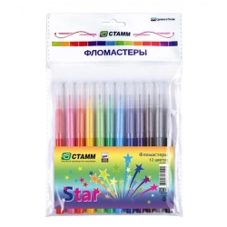 Washable Markers Set "Star" - 12 Colors, Pack with Euro Hook