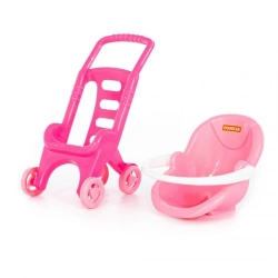 Pink Line Doll Stroller with Basket, Model 44525