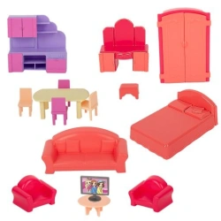 Doll Furniture Set with 15 Pieces - Sofa, Chairs, Table, and More