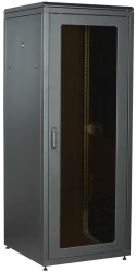 ITK LINEA N 28U Floor Cabinet 800x800mm Glass Front Metal Black
