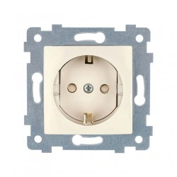 Single Socket Mechanism with Ground Contact and Shutter, Model RS16-446, Color Ivory