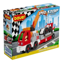 Bauer Pit Stop Developing Toy Constructor Set "Tow Truck and Race Car" Red and Gray