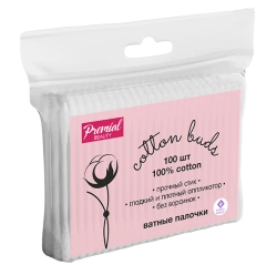 Classic Cotton Swabs for Hygiene and Cosmetics - Pack of 100 PREMIAL