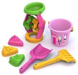 Barbie Sand Play Set No. 6 (Bucket, Mill, 3 Cake Molds, Rake, Shovel)