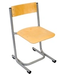 Student Chair with Wooden Seat and Backrest on Metal Frame (Round Tube)