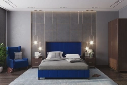 Standard Bed with Gray Upholstery