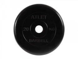 Rubber-Coated Weight Plate "Atlet", Black, 51 mm, 20 kg - MB-AtletB51-20
