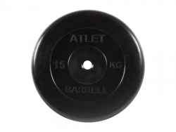 Rubber Coated Weight Plate "Atlet", Black, 31mm, 15kg, Model MB-AtletB31-15