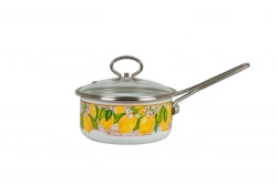 Cylindrical Enamel Pot with Lid and Stainless Steel Handle; 1.5L
