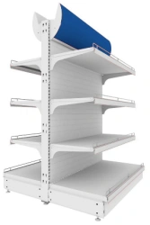 Island Display Rack with Perforated Posts and Shelves