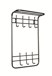 Wall-mounted coat rack with two tiers of hooks and shelf - TSP