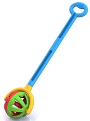 Ball Pull Toy with Handle - Green and Red