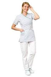 Women's V-Neck Blouse with Side Pockets and Short Sleeves Athena-Art Model 3.429