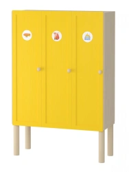 Yellow 3-Section Locker for Kindergarten Changing Rooms