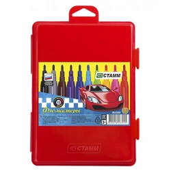 Washable Markers Set "Cars", 10 Colors, Red Plastic Case