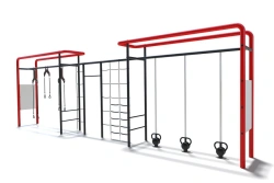 Outdoor Fitness Complex with Functional Loops, Network, Pull-Up Bar, and Weights