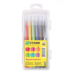 Washable Markers "Apple", 6 Colors, Plastic Case, Euro Hook