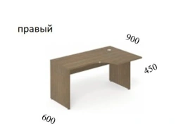 Curved Right Desk on Chipboard Supports, Depth 600/900 mm, Art. EVL166DX