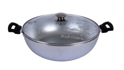 Aluminum Cast Saute Pan 300/85mm Kukmara with Glass Lid and Bakelite Handles
