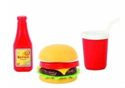 Burger Playset - 3 Pieces with Ketchup, Burger, and Cup with Straw