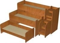 Wooden Bedroom Furniture Set with 3 Beds and Ladder