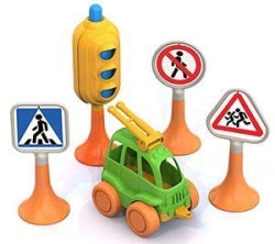 Road Sign Set No. 2 (Traffic Light, 3 Signs, "Nordic" Car)