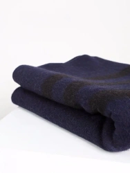 Dark Blue Wool Blanket with Black Stripes for Adults, Model 2871