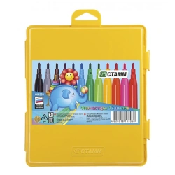 Washable Marker Set "Funny Toys", 12 Colors, Yellow Plastic Case