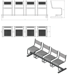 Perforated Metal Seating Section with Four Chairs - SP.KV.4
